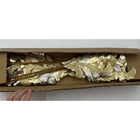 Frontgate Holiday Collection Gold & Silver Leaf Picks Set Of 6 Glitter Acanthus - Picture 4 of 7
